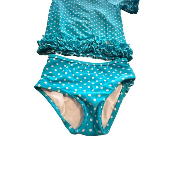 RuffleButts Girls Polka Dot Swim Set & Hat 3-Piece - Picture 3 of 5